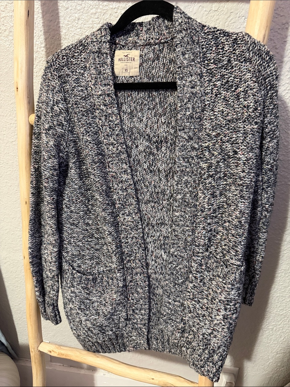 Hollister Gray Marled Open-Front Cardigan with Pockets